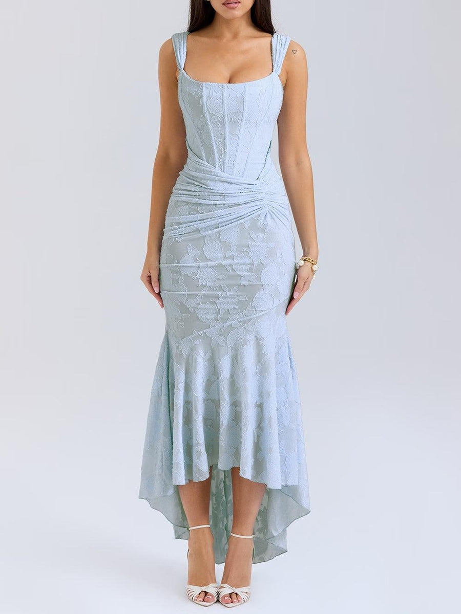 4610439 Green-Blue Bell Sleeve Maxi Dress