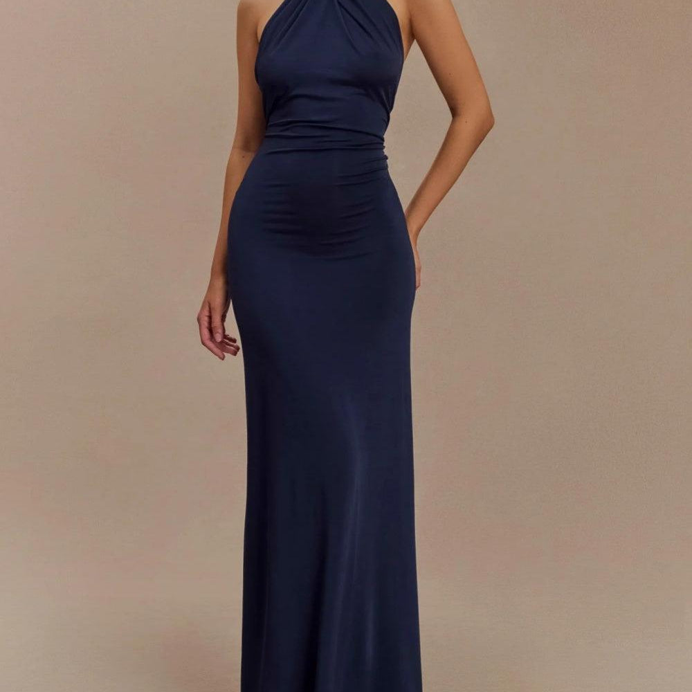 Slinky Halter Maxi Dress - Navy