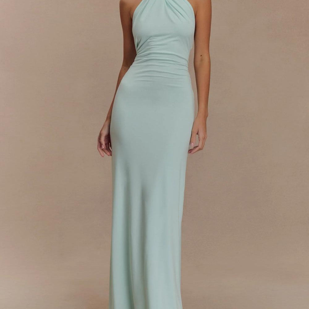 Slinky Halter Maxi Dress - Navy
