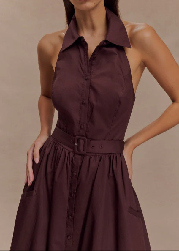 Sleeveless Collared Shirt Midi Dress – LAVECHIC