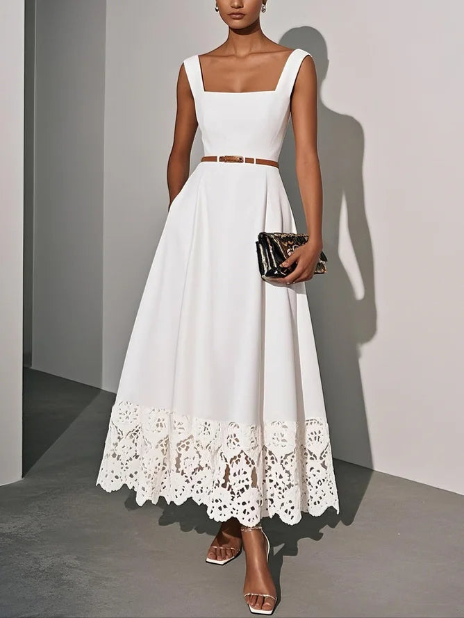 Square Neck Sleeveless A-line Dress